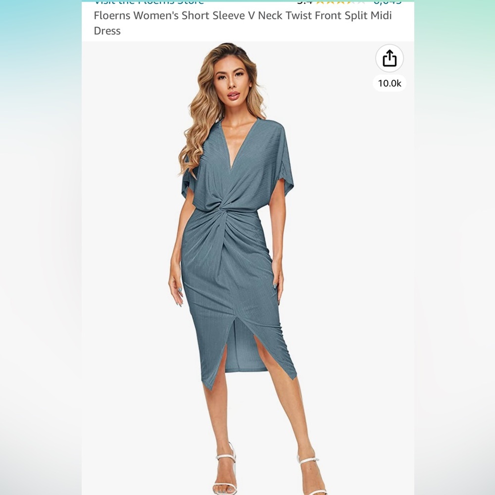 V neck, twist front midi dress